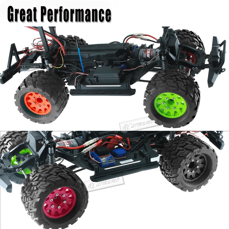 Rcarmumb RC Truck Wheel Tires for 1/10 Rustler Stampede Hoss,Arrm a Granite Vorteks Big Rock,Axial Losi Redcat Rc4wd,12mm/14mm Hex Rc Truck Tires,4pcs,Green - Image 5